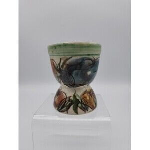 Italia Footed Egg Cup Italian Pottery Hand Painted Fruits & Vegetables Marked